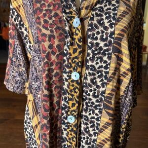 Vintage Impressions Animal Print Button-down Blouse w/Shell Buttons